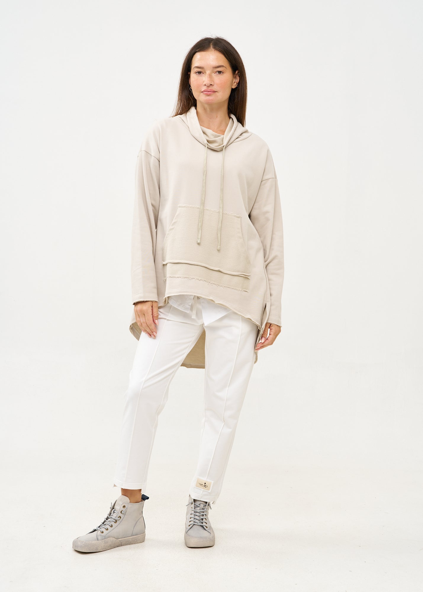 Light gray long back turtleneck sweatshirt