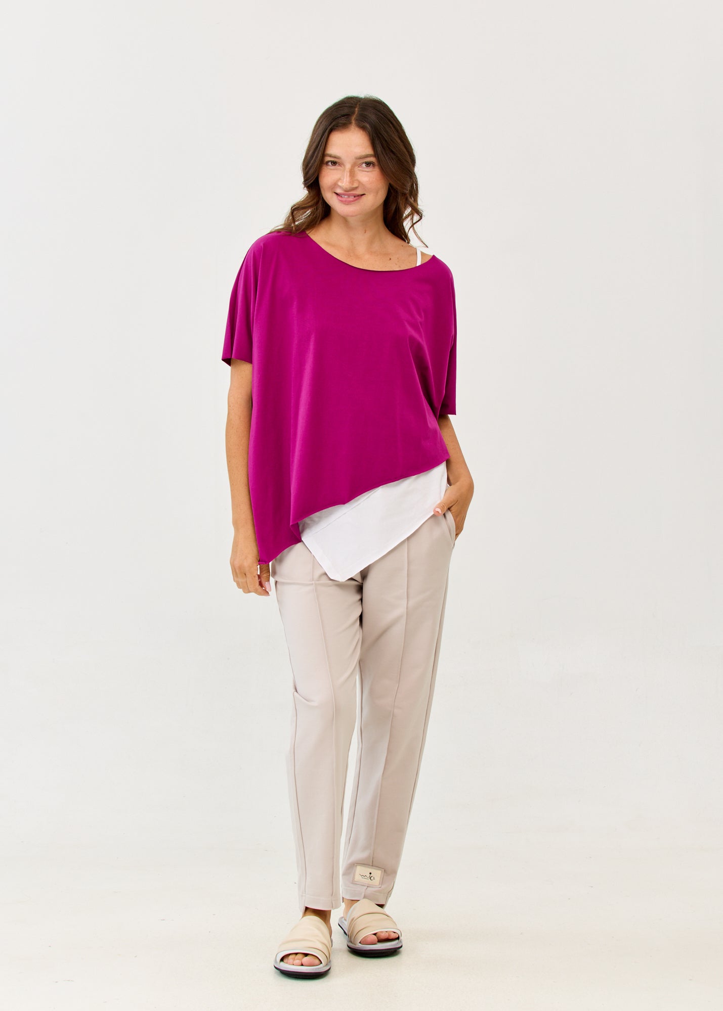 Purple diagonal stitching shirt with 3/4 sleeves