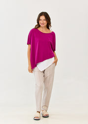 Purple diagonal stitching shirt with 3/4 sleeves