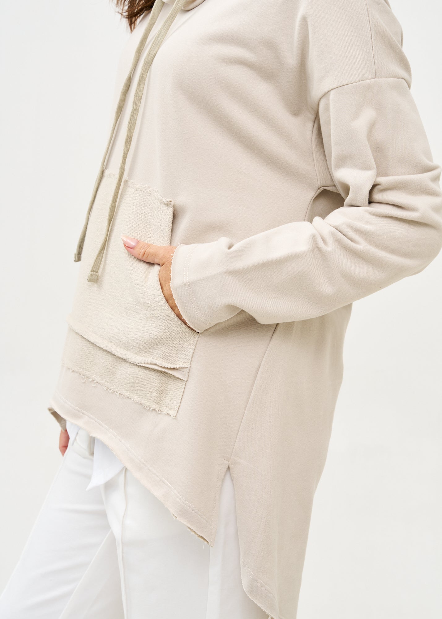 Light gray long back turtleneck sweatshirt