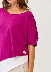 Purple diagonal stitching shirt with 3/4 sleeves