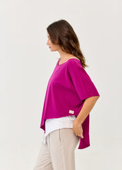 Purple diagonal stitching shirt with 3/4 sleeves