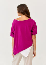 Purple diagonal stitching shirt with 3/4 sleeves