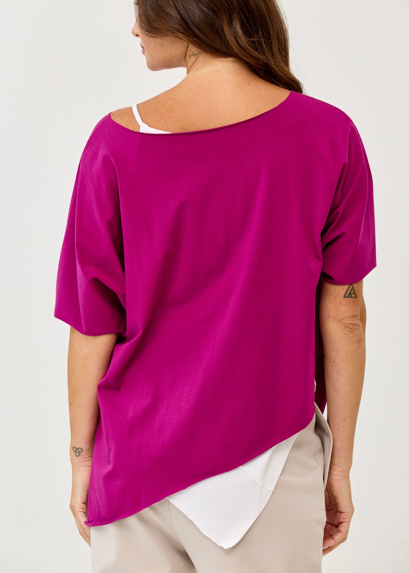 Purple diagonal stitching shirt with 3/4 sleeves