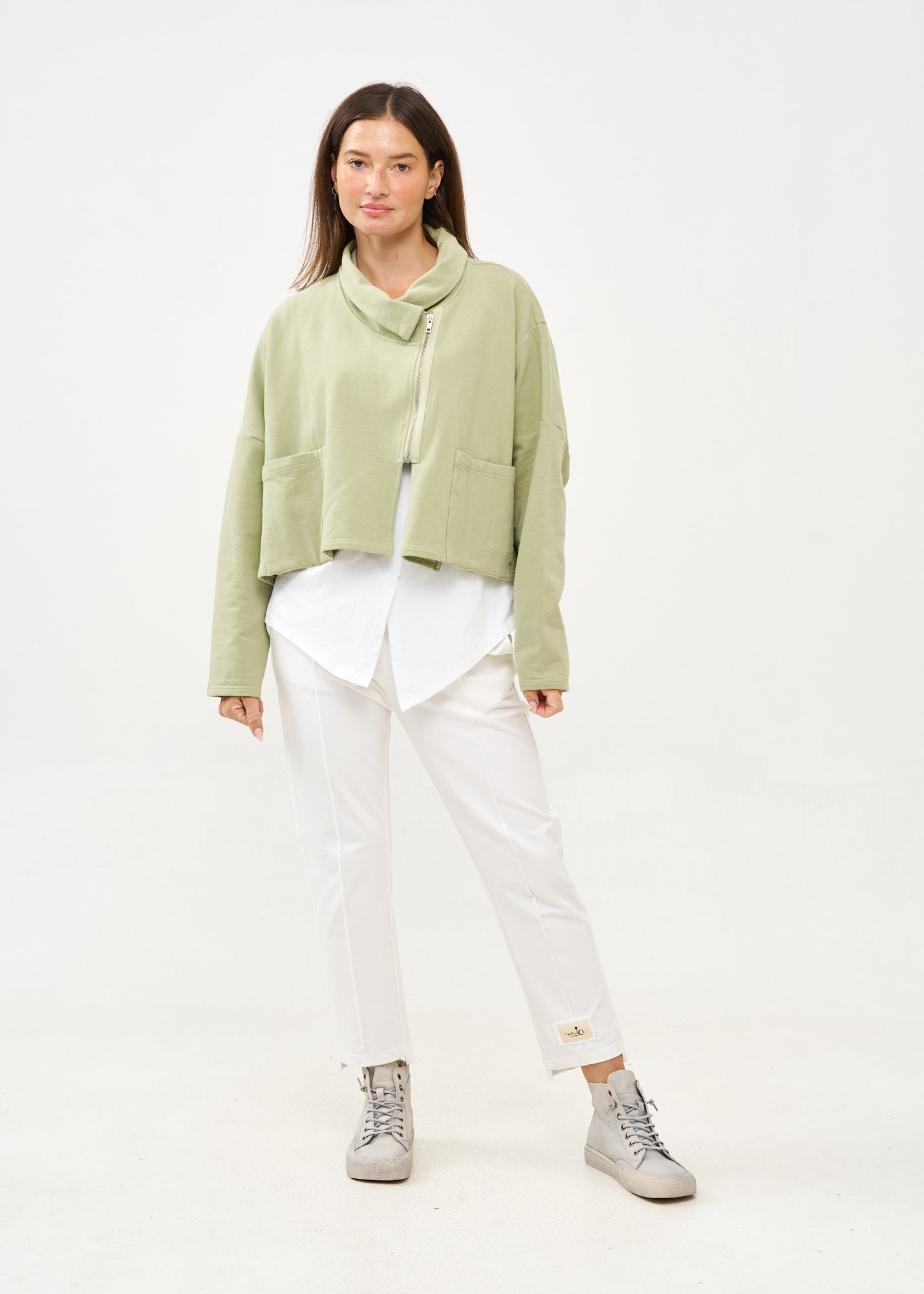 Green asymmetrical zipper sweatshirt