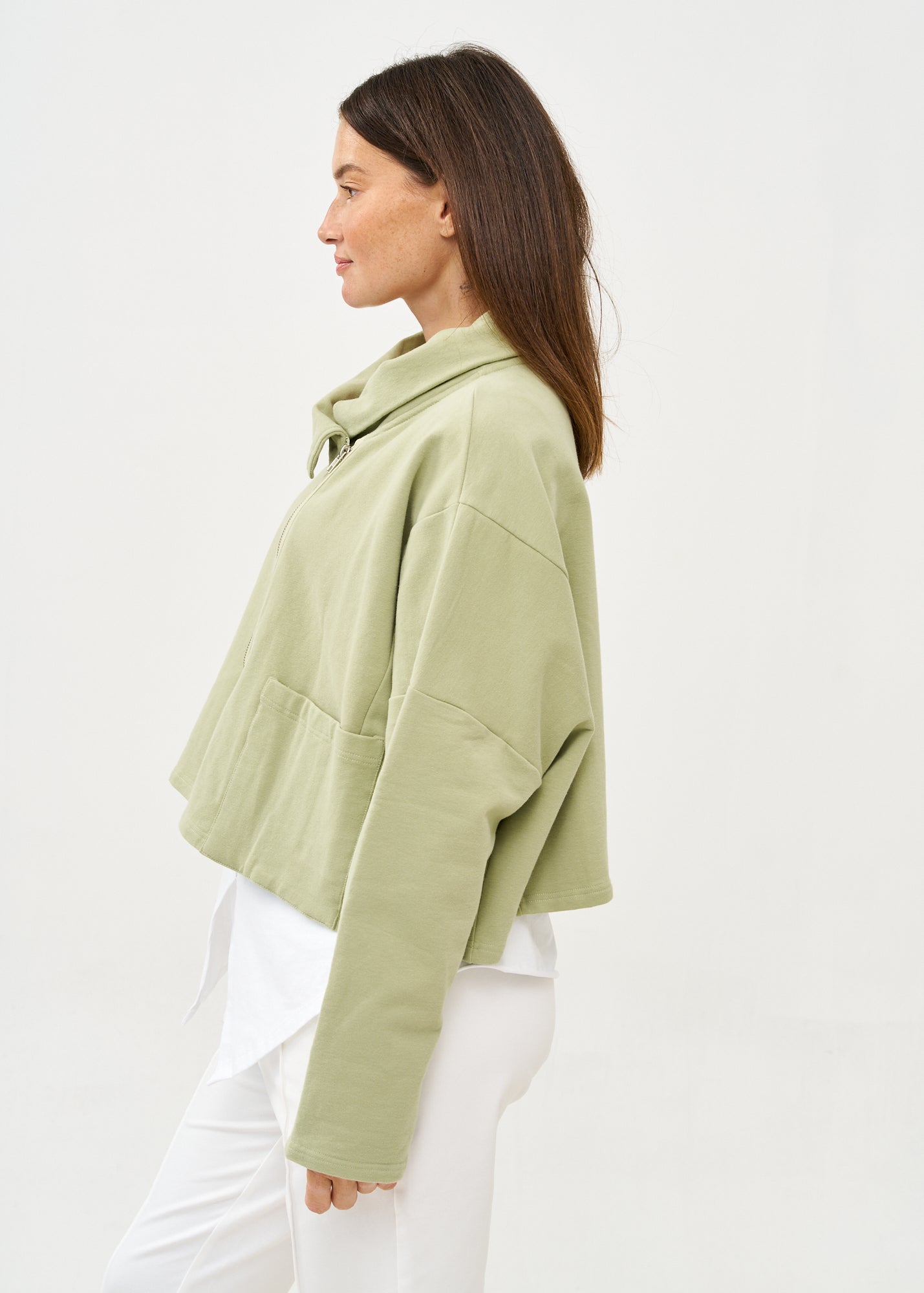 Green asymmetrical zipper sweatshirt
