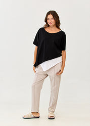 Black diagonally stitched shirt with 3/4 sleeves