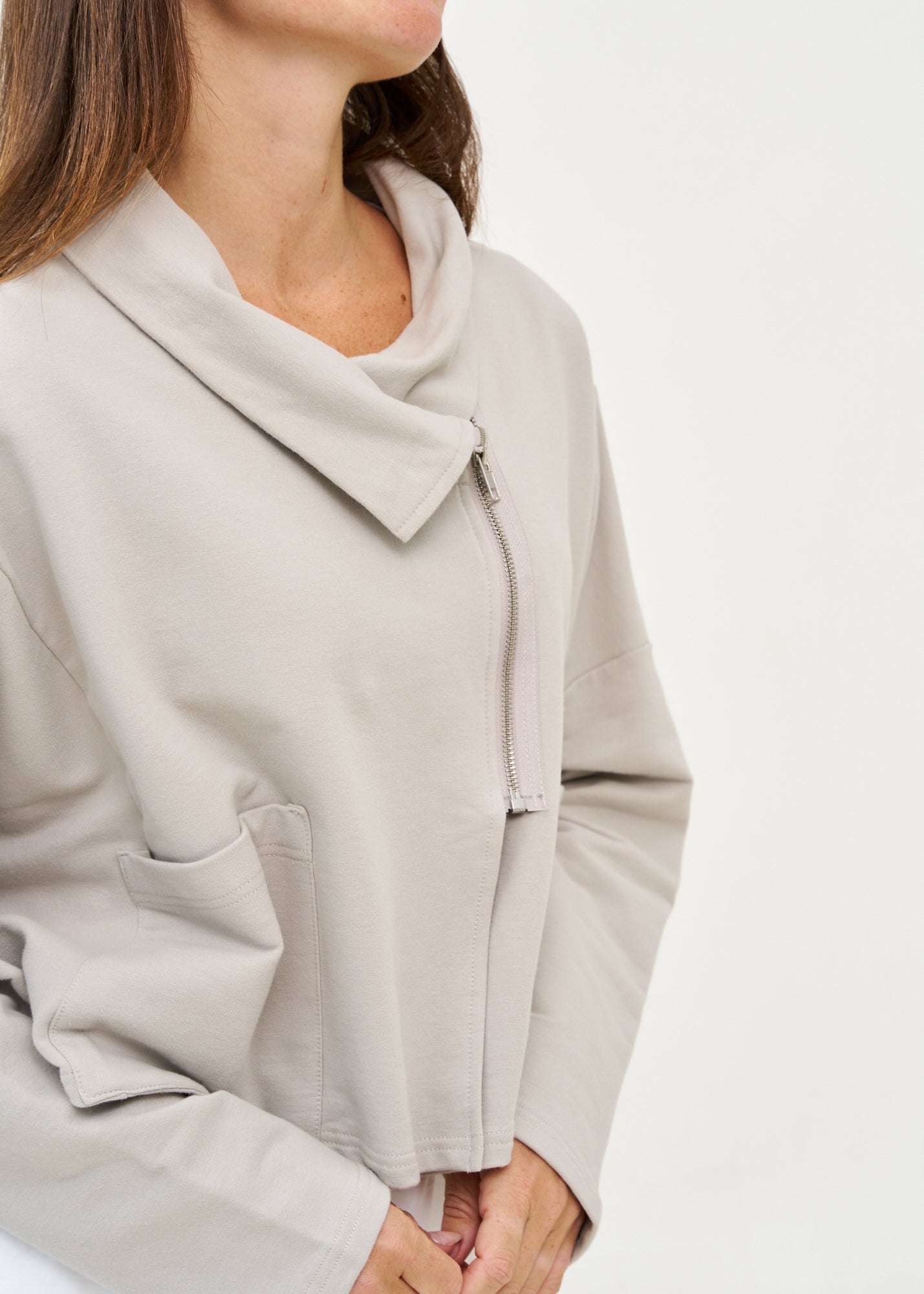 Light gray asymmetric zipper sweatshirt