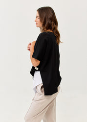 Black diagonally stitched shirt with 3/4 sleeves