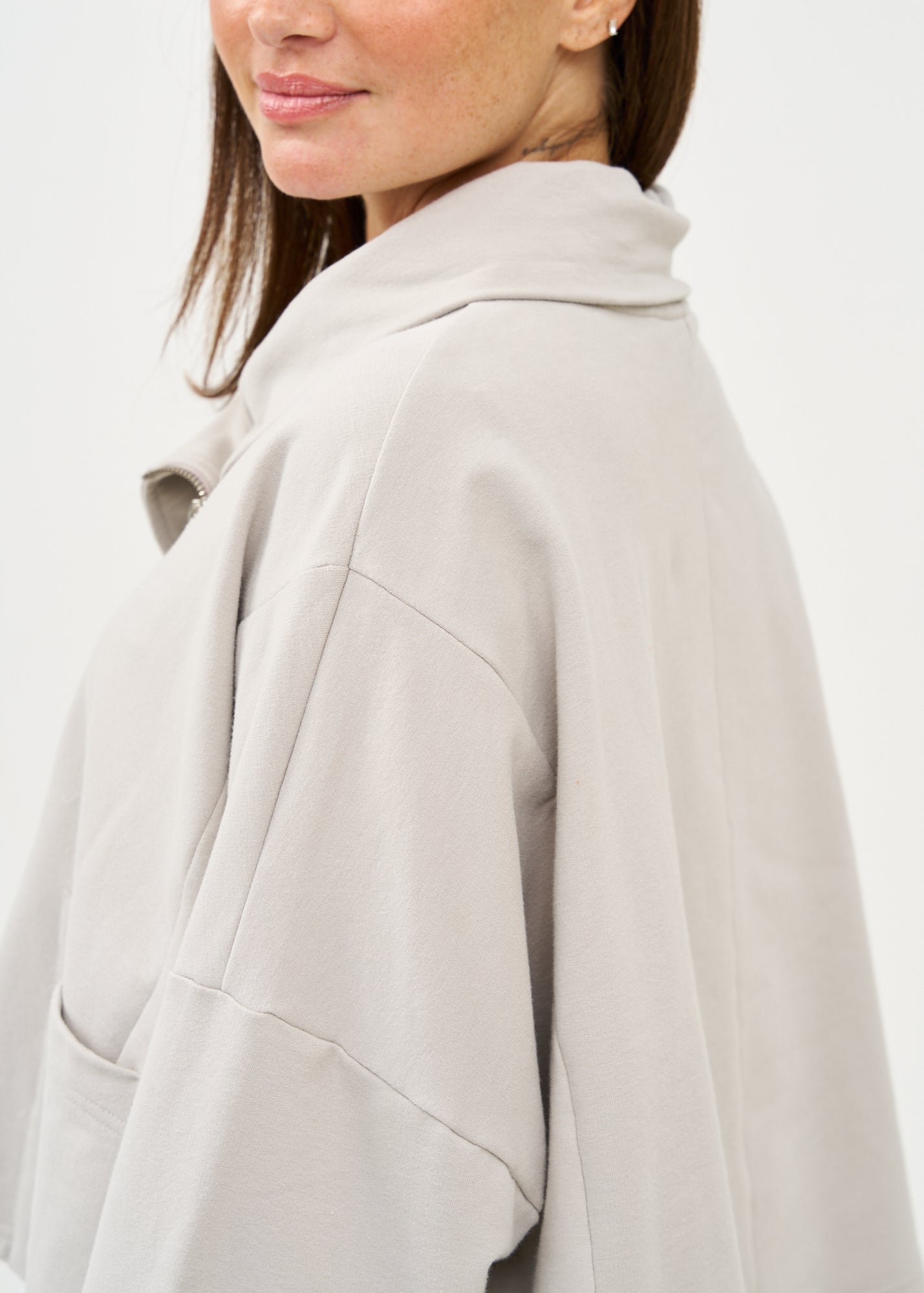Light gray asymmetric zipper sweatshirt