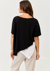 Black diagonally stitched shirt with 3/4 sleeves