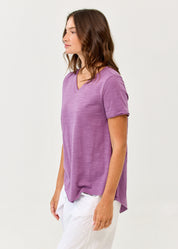 Purple V-neck triangle extension T-shirt