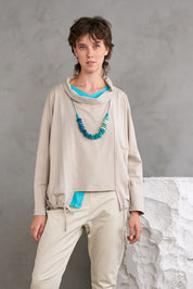 Handmade necklace with wooden beads, shades of blue