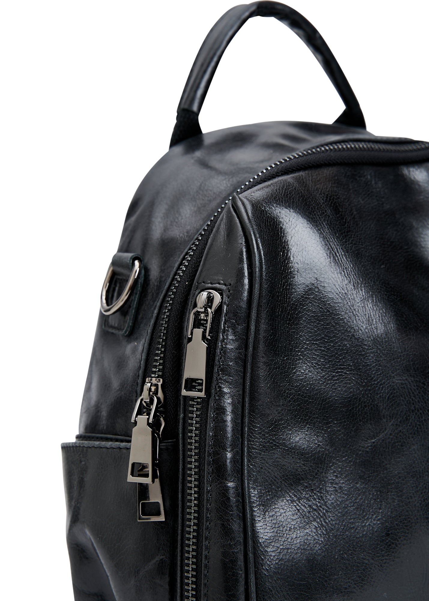 Small leather backpack with side compartments black