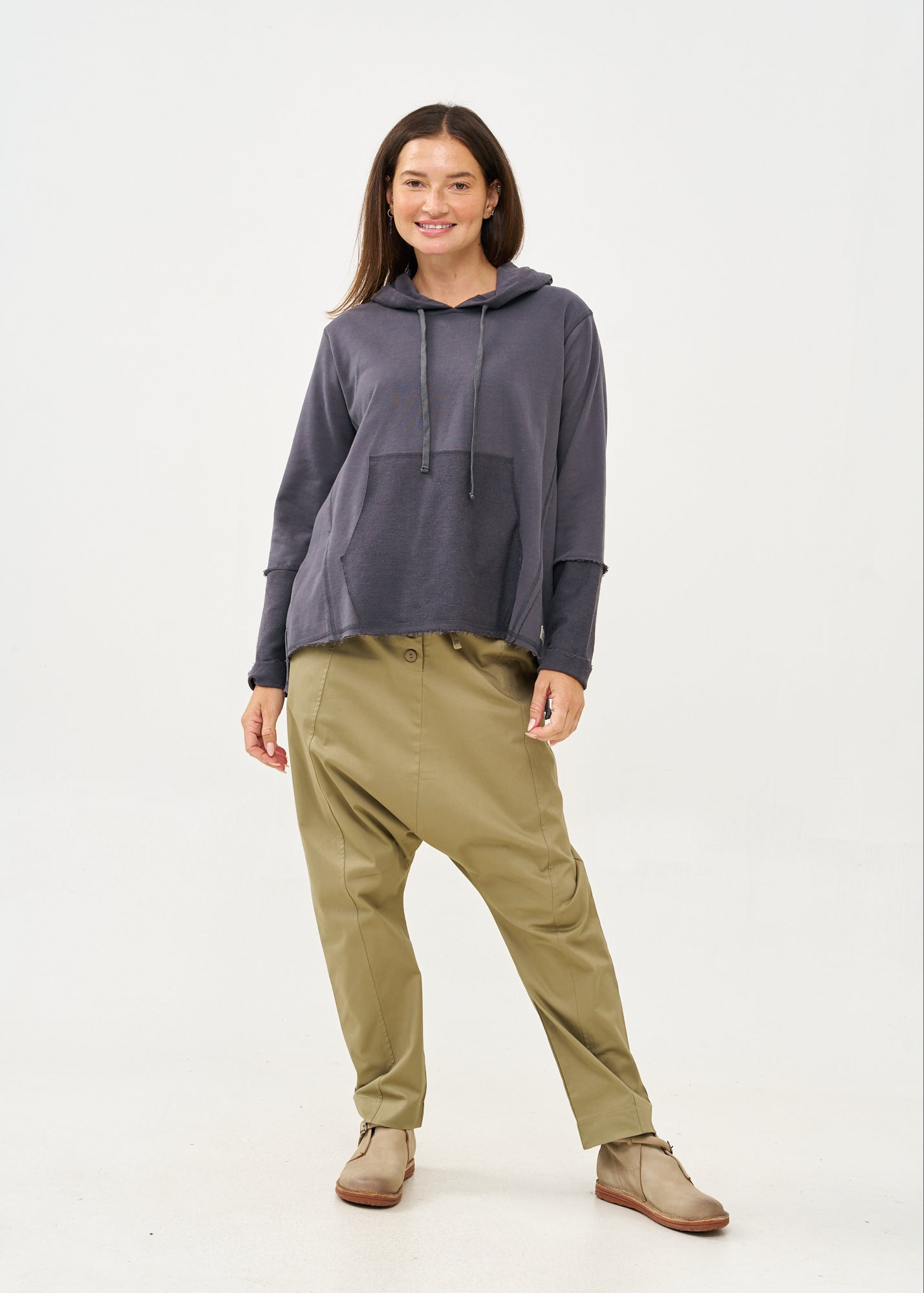 Sweatshirt with hood and external cuts, dark gray