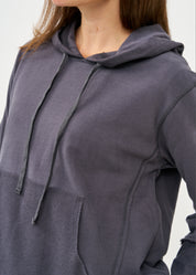 Sweatshirt with hood and external cuts, dark gray