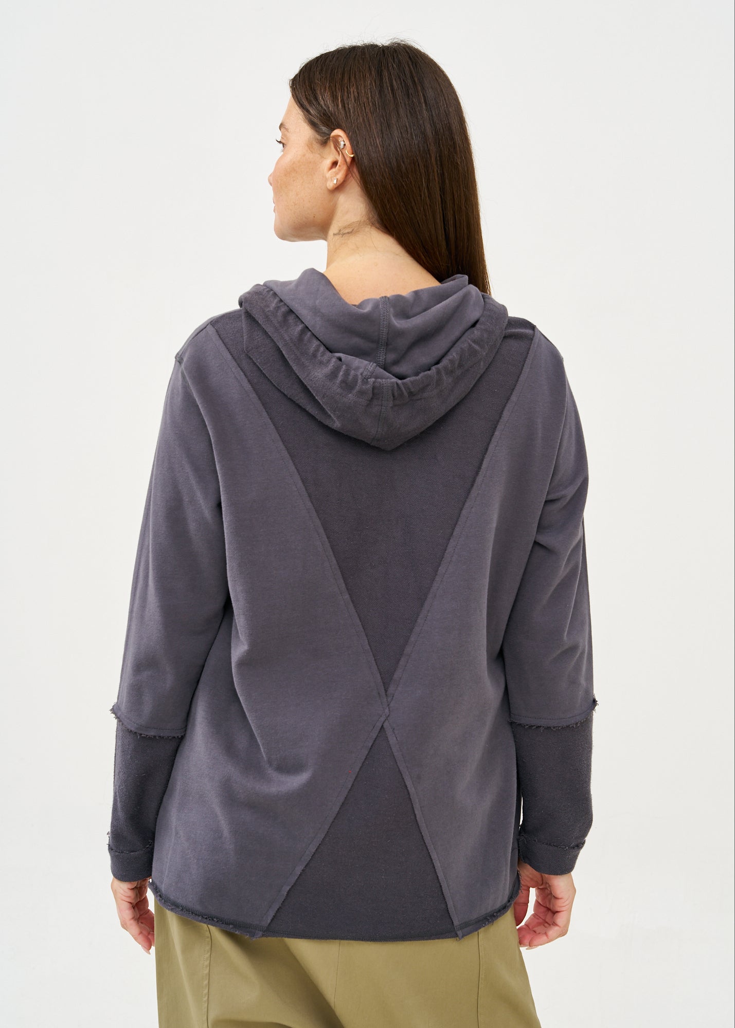 Sweatshirt with hood and external cuts, dark gray