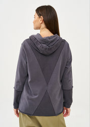 Sweatshirt with hood and external cuts, dark gray