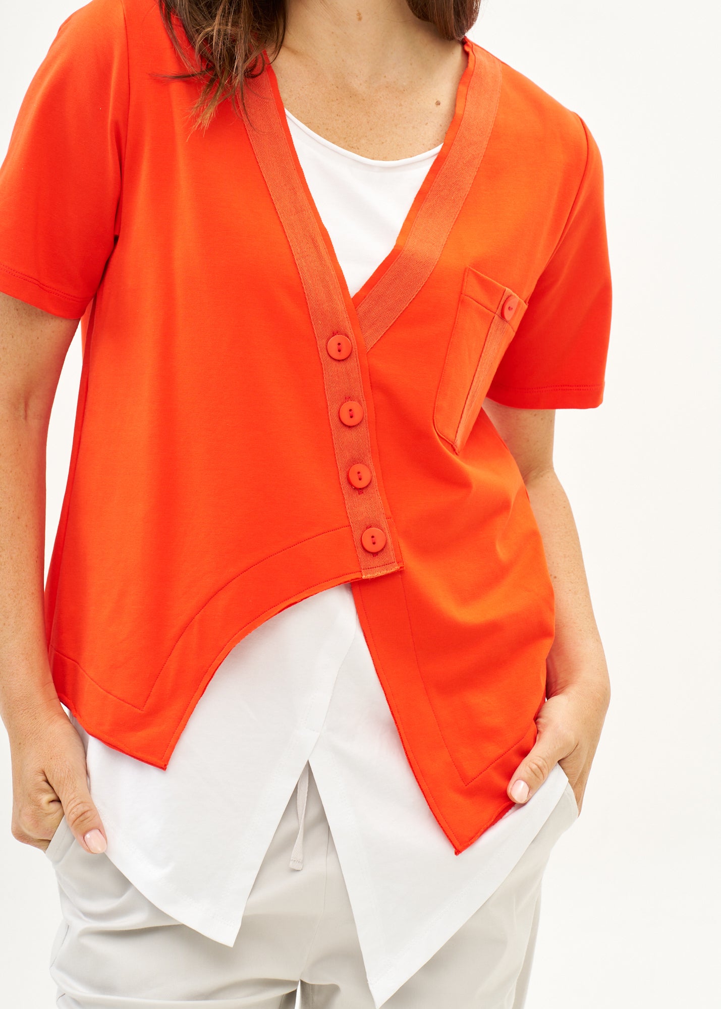 Orange ribbon combination t-shirt top