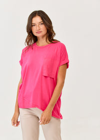 Puff Pocket Blouse Pink Fuchsia Woven Fabric Combination - 00