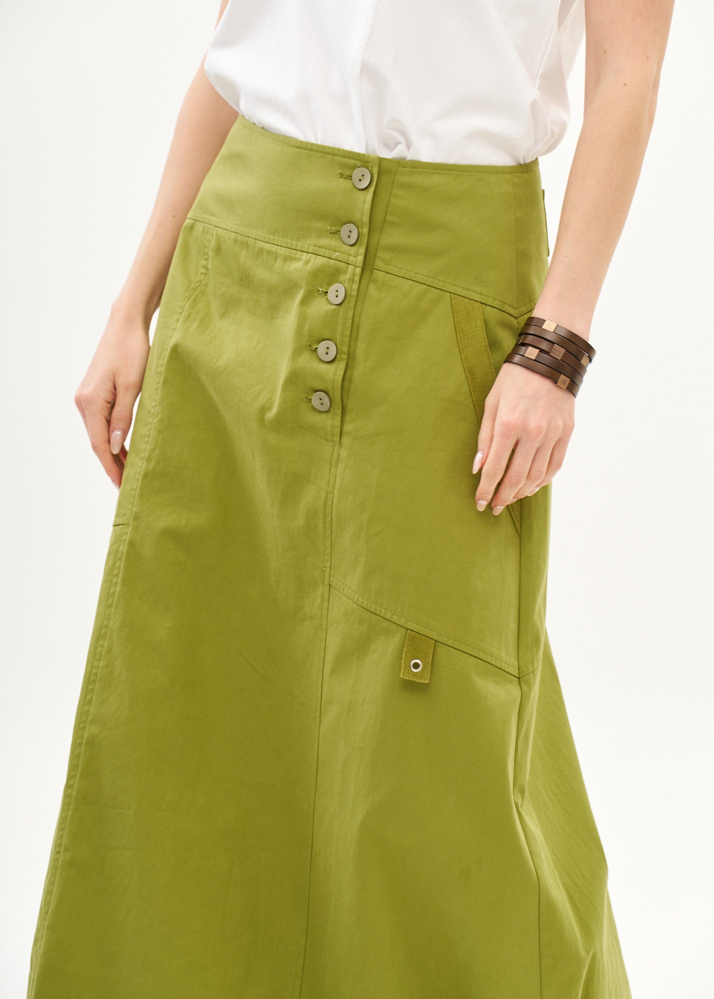 Green ribbon combination button closure skirt