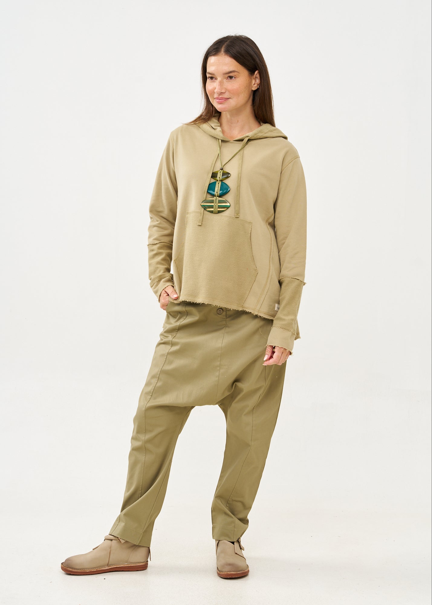 Sweatshirt with a hat and external cuts, brown