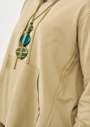 Sweatshirt with a hat and external cuts, brown