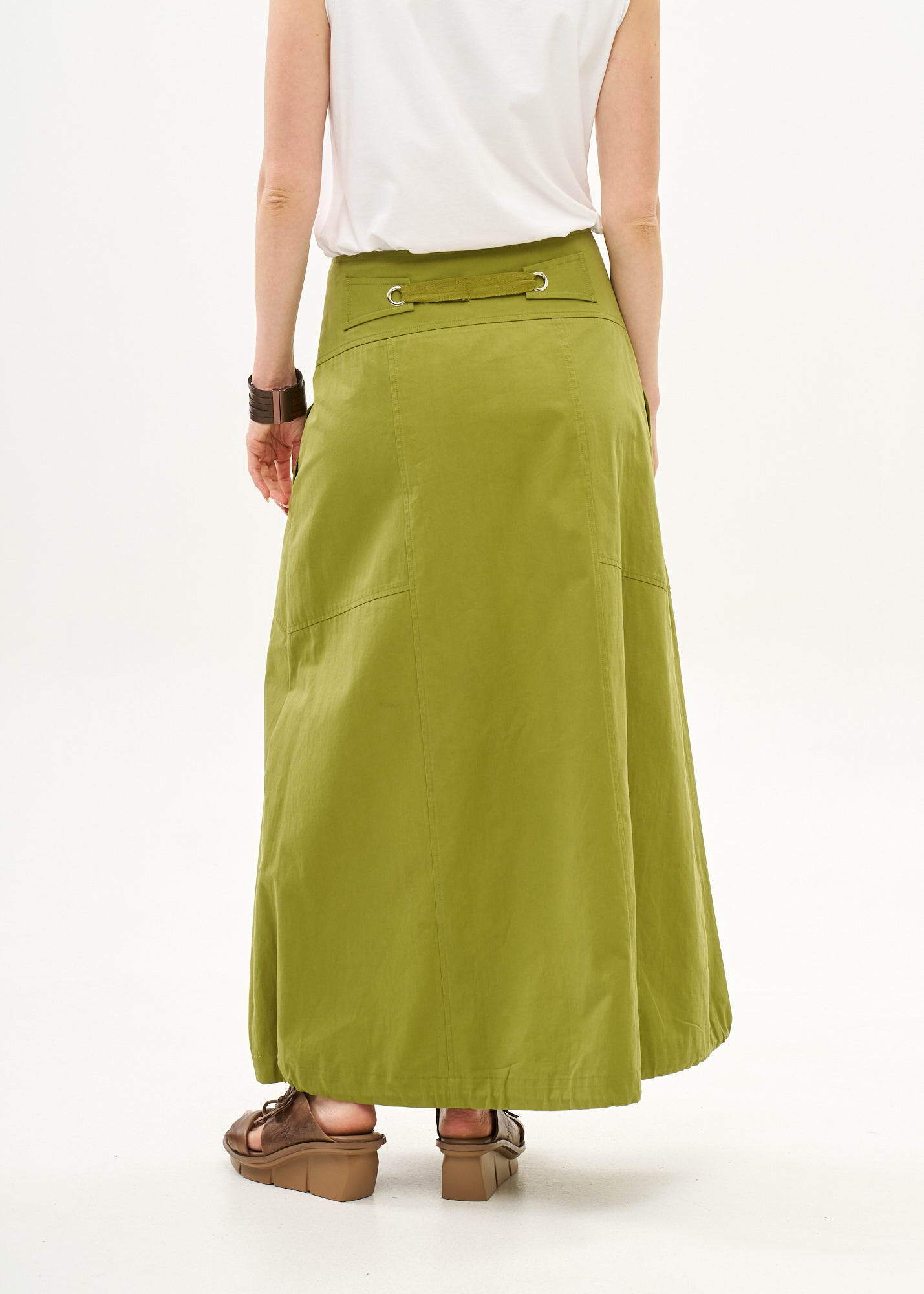 Green ribbon combination button closure skirt