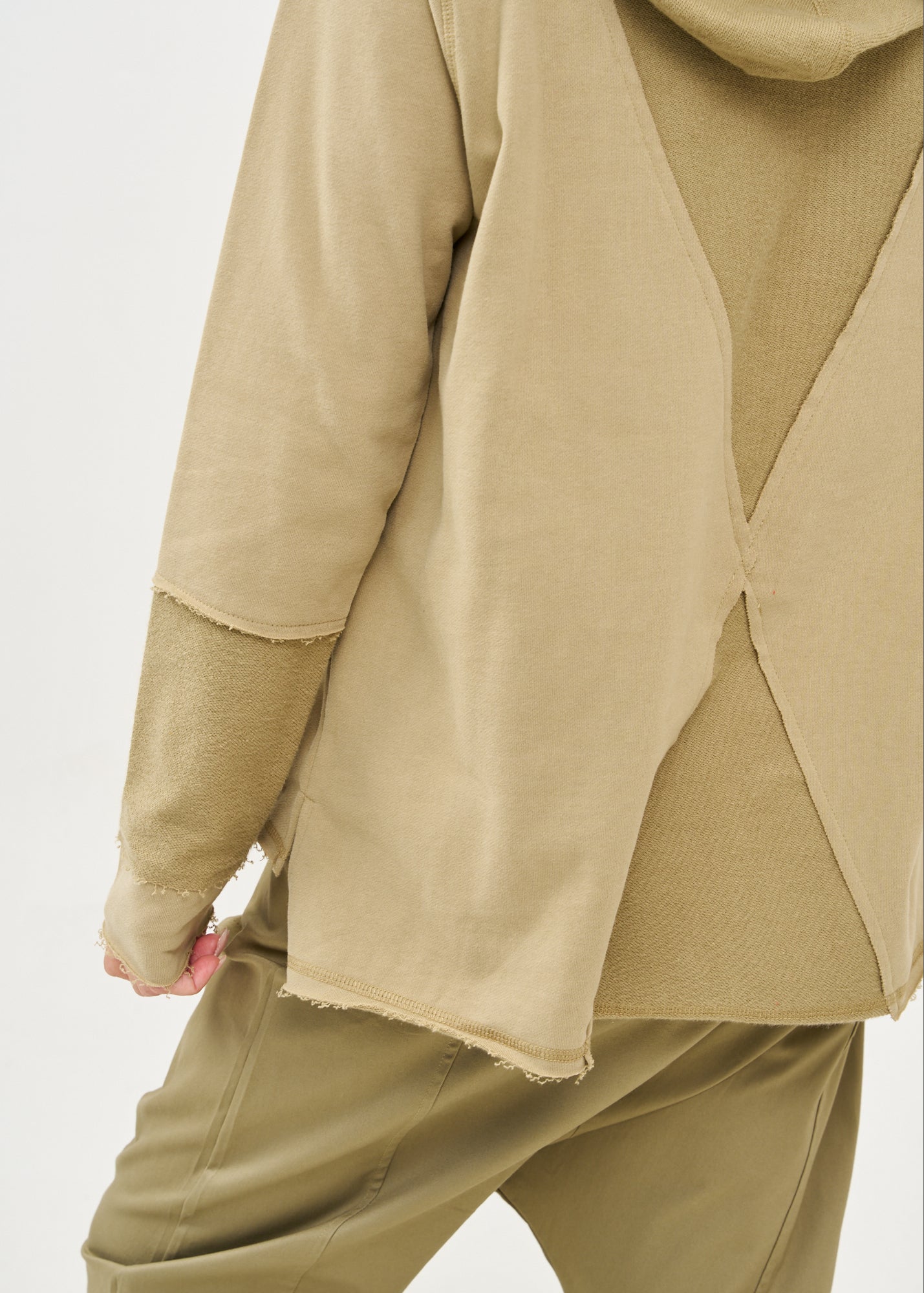 Sweatshirt with a hat and external cuts, brown