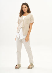 Beige ribbon combination t-shirt top