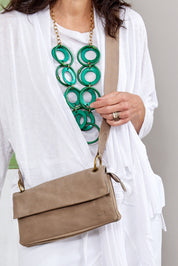 Turquoise leather and strap envelope evening bag