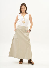Button closure skirt with stone ribbon combination - 00