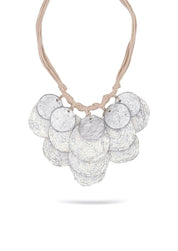 White handmade papier mache discs necklace 