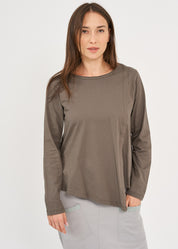 Dark gray asymmetric long-sleeved shirt with pleats