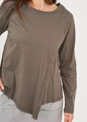 Dark gray asymmetric long-sleeved shirt with pleats