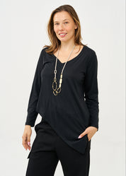 Black soft fabric V-neck T-shirt