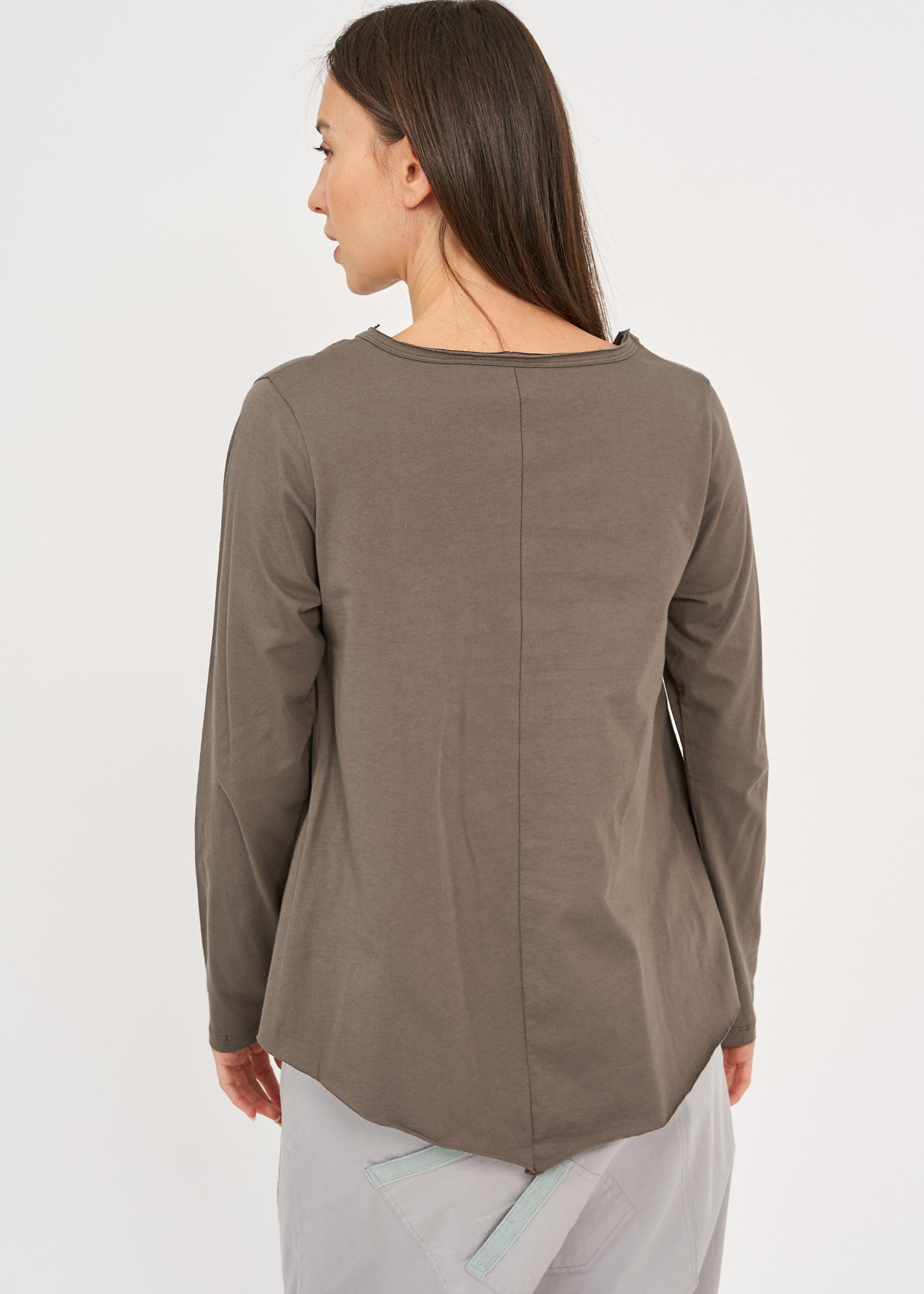 Dark gray asymmetric long-sleeved shirt with pleats