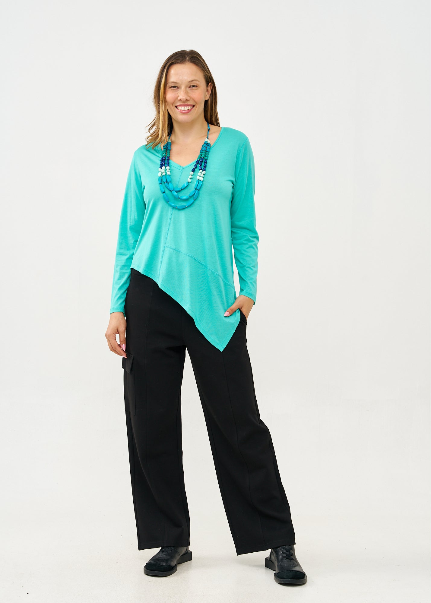 V-neck T-shirt, soft turquoise fabric