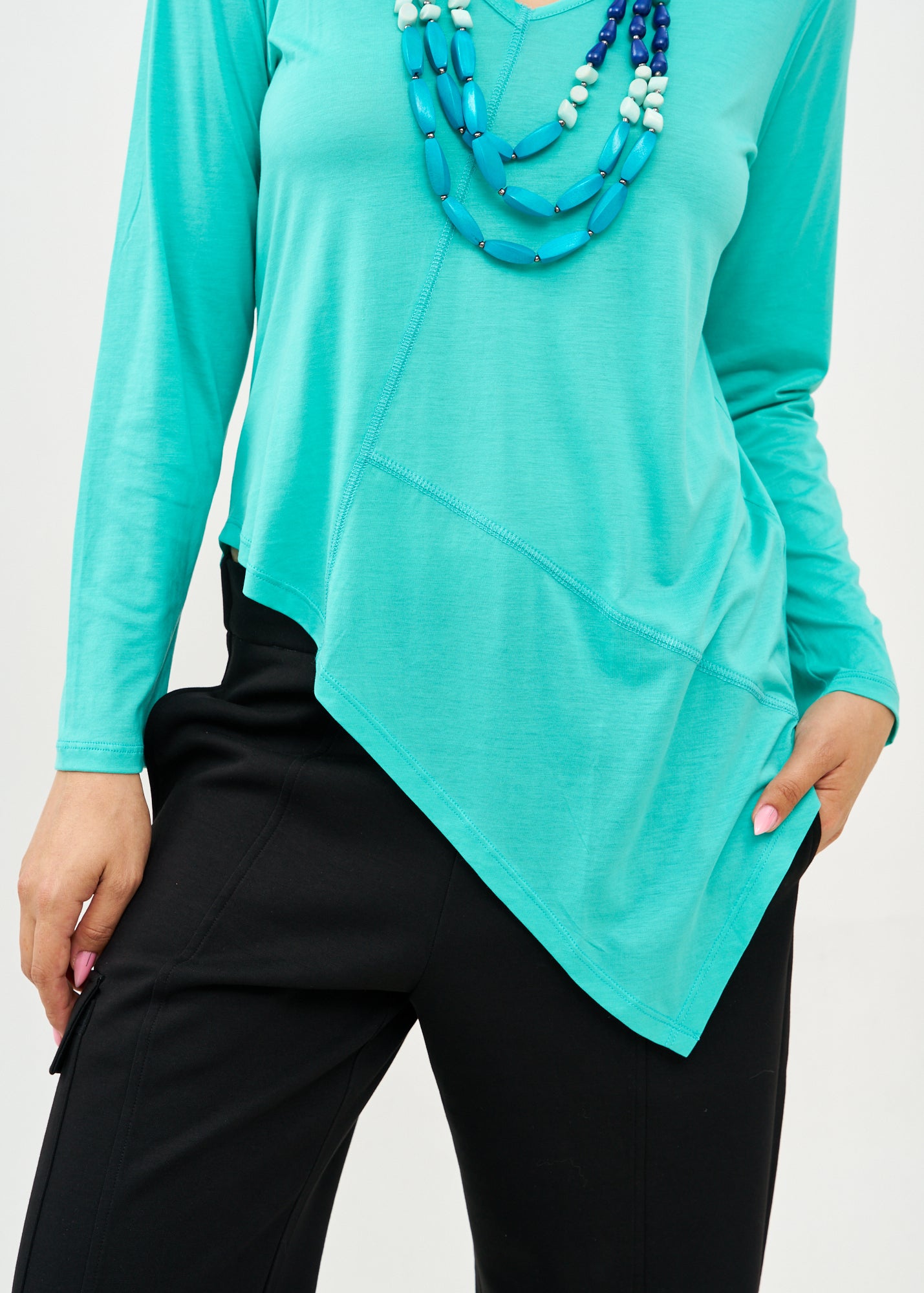 V-neck T-shirt, soft turquoise fabric
