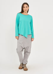 Turquoise long-sleeved asymmetrical pleated shirt