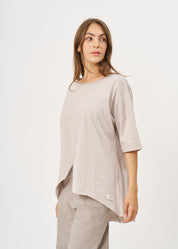 T-shirt with front slit and sleeve pleat Stone