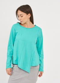 Turquoise long-sleeved asymmetrical pleated shirt - 00