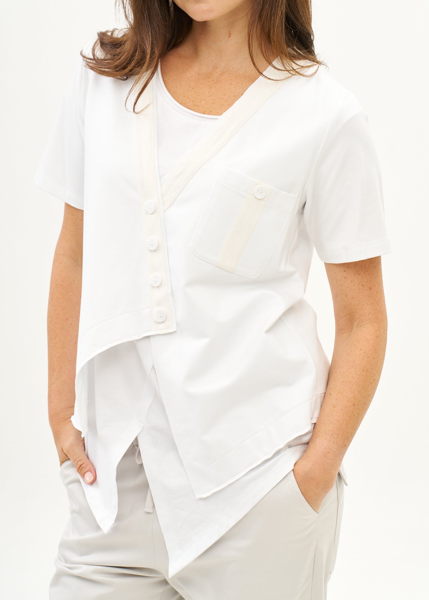 White ribbon combination t-shirt top