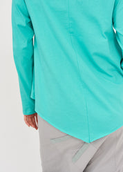 Turquoise long-sleeved asymmetrical pleated shirt
