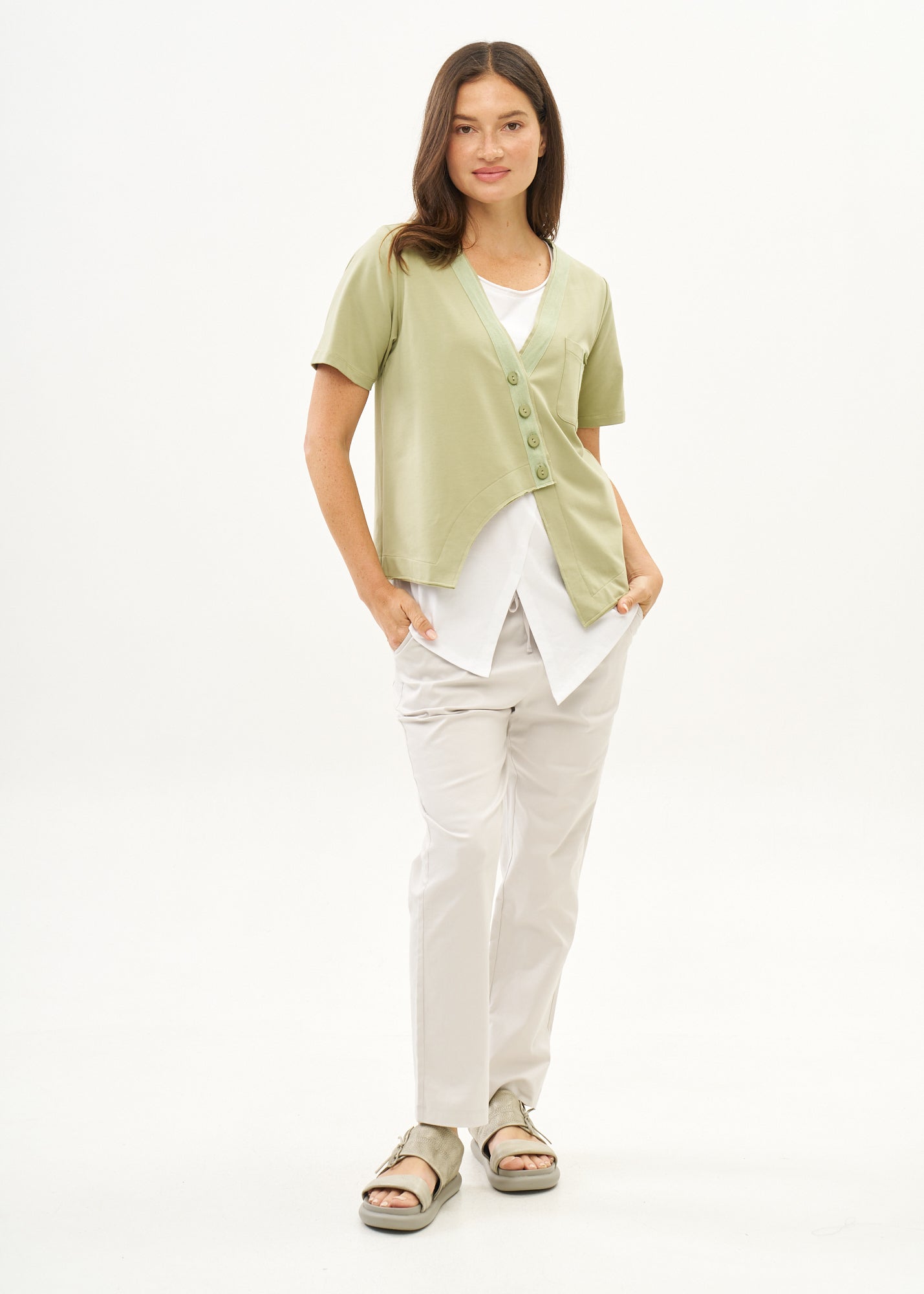 Green ribbon combination t-shirt top