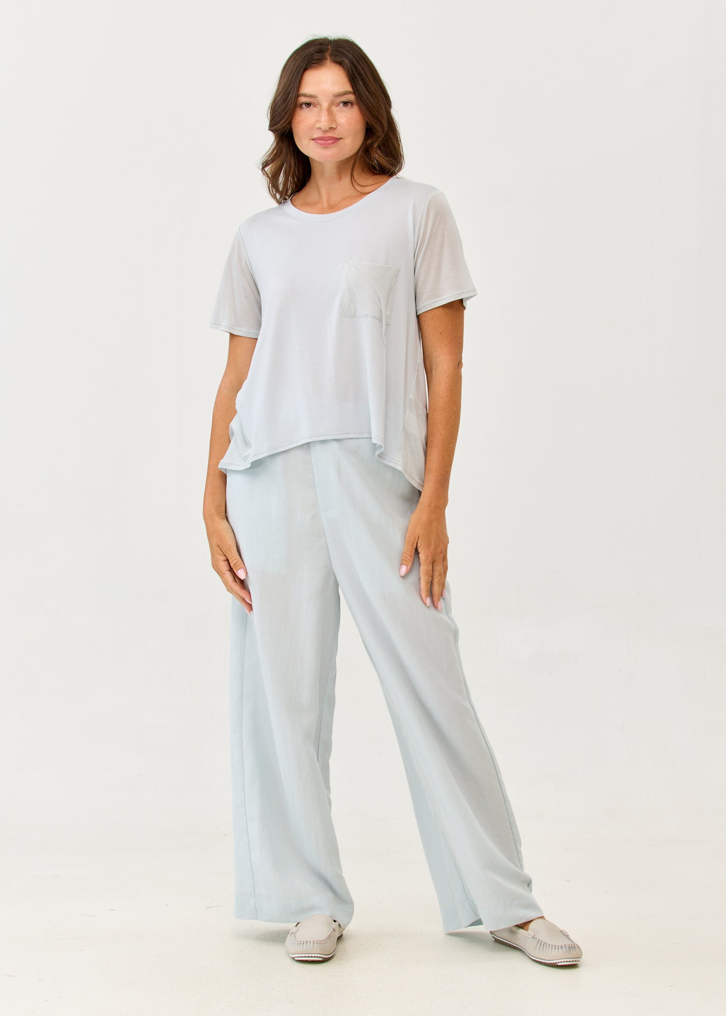 Short-sleeved shirt, cut pocket, light blue thin fabric combination