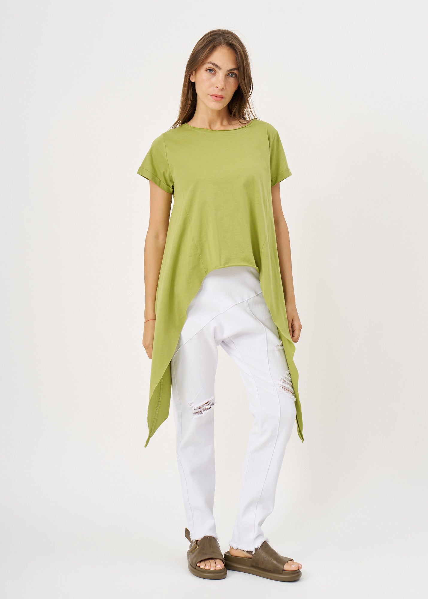 Green short sleeve shirt with long sides