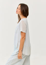 Short-sleeved shirt, cut pocket, light blue thin fabric combination