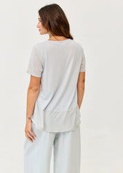 Short-sleeved shirt, cut pocket, light blue thin fabric combination