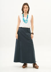 Dark blue ribbon combination button closure skirt
